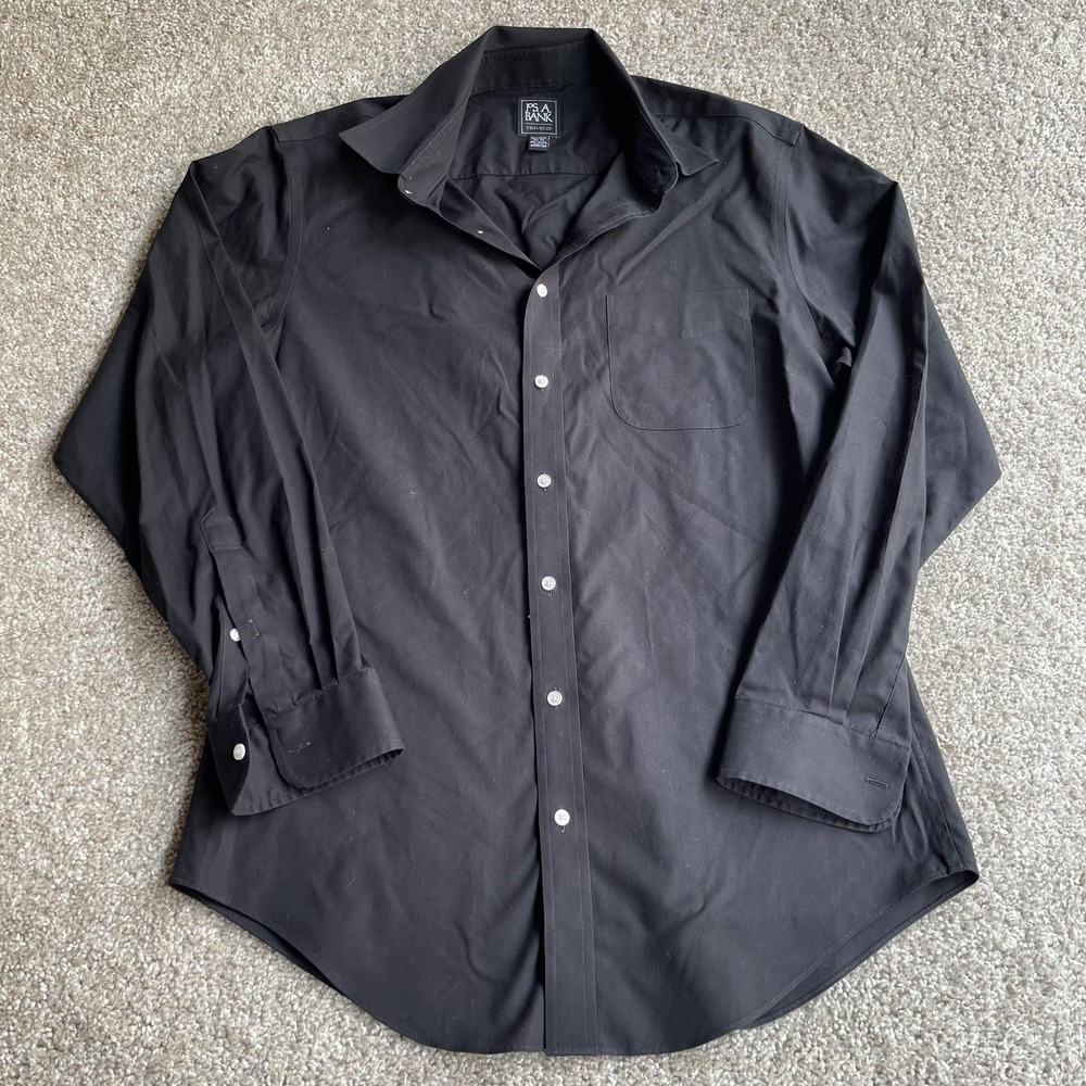 Jos. A. Bank Traveler Dress Shirt Mens 15.5 34/35 Black Tailored Fit Long Sleeve